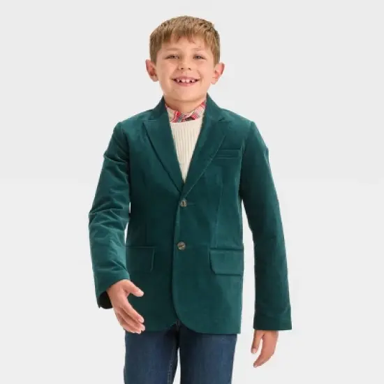 Boys' Long Sleeve Velvet Blazer - Cat & Jack&trade; Green image {3}