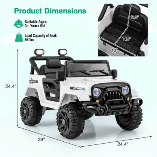 Infans 12V Kids Ride on Truck Car w/Remote Control, Threaded Wheels 3 Speeds LED Lights image {1}