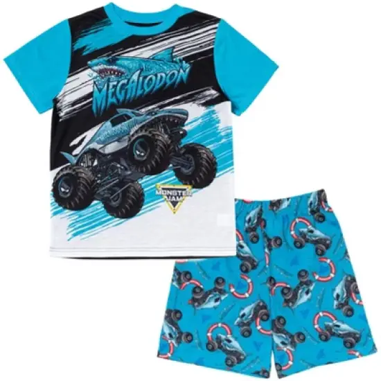 Monster Jam Megalodon El Toro Loco Grave Digger Pullover Pajama Shirt and Shorts Sleep Set Toddler image {8}