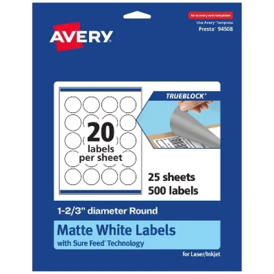 Avery TrueBlock Matte White Paper Labels,  1-2/3" diameter Round image {7}