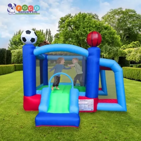 Pogo Bounce House Backyard Kids Sports Arena Inflatable Bounce House with Soccer Goal image {3}