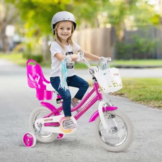 Costway 16" Kids Bicycle with Basket Doll Seat Colorful Streamers Training Wheels Purple image {1}