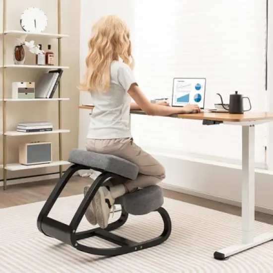 Costway Rocking Kneeling Chair Ergonomic Posture Correcting Back Pain Padded Cushion image {2}