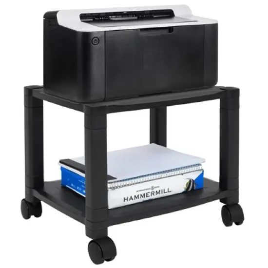 Mount-It! Under Desk Printer Stand With Wheels | Height Adjustable with 4 Swivel Wheels, Cable Management, Low Rolling, Mobile Printer Cart | 2 Tier image {1}