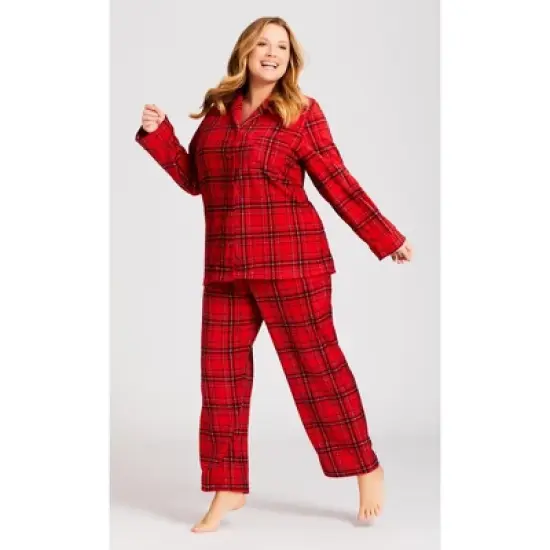 Women's Plus Size Fleece Check Sleep Top - red | AVENUE image {1}