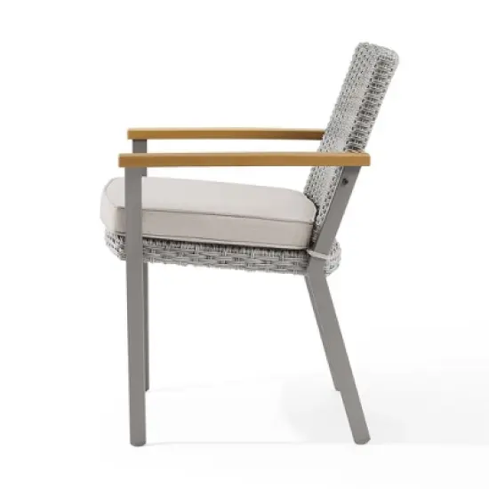 SONGMICS HOME Sencillo Collection - Dining Chair, Armchair, Patio Chair, with Faux Wood Armrests, Modern and Transitional Style,Gray and Beige image {3}