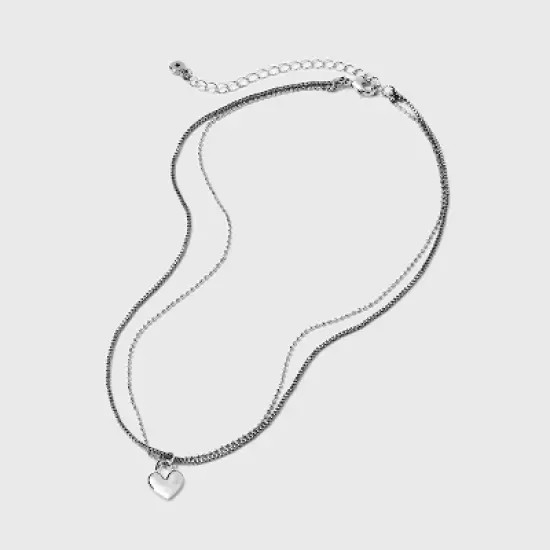 Heart Charm with Chain Necklace - Universal Thread&trade; Silver image {2}
