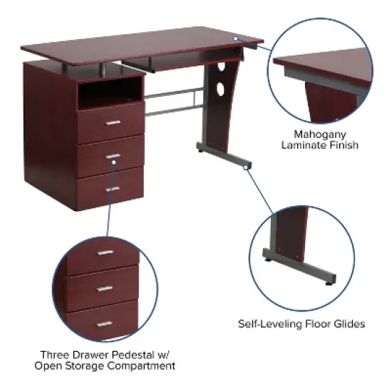 Flash Furniture Computer Desk with Three Drawer Single Pedestal and Pull-Out Keyboard Tray image {2}