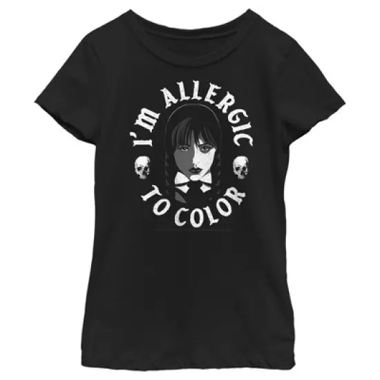 Girl's Wednesday I'm Allergic to Color Skulls T-Shirt image {3}