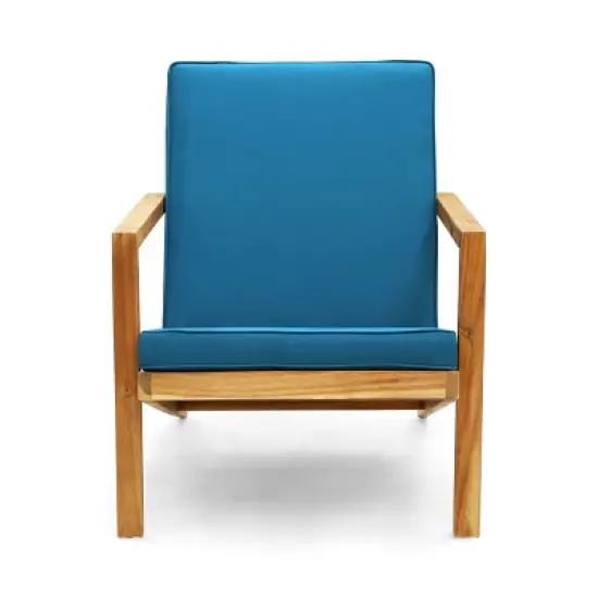 GDFStudio Ludwig Outdoor Acacia Wood 3 Piece Chat Set with Cushions image {4}