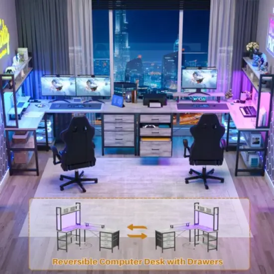 Aheaplus L Shaped Desk with Hutch, Gaming Desk with Led Lights image {2}