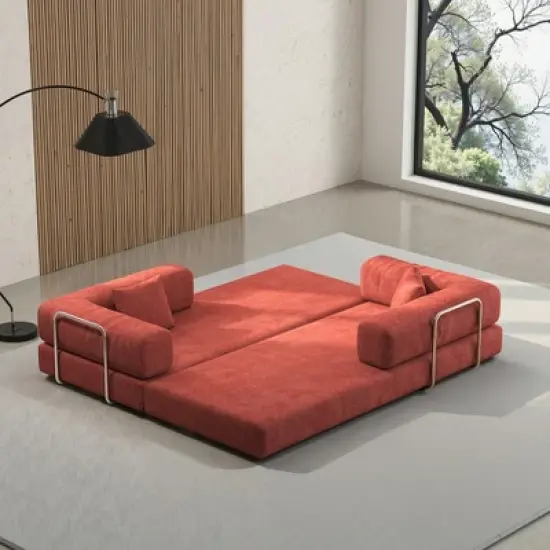 Dolonm 78.8 "Foldable Combination Sofa,Compression Boneless Sofa,Floor Sofa Mattress,Corduroy Fabric,Suitable for Living Room and Bedroom, Orange image {8}