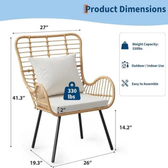 GustoWave Patio Dining Chairs Set of 2 with Cushions, Bistro Set, Great for Apartment, Porch, Lawn, Backyard, Brown image {1}