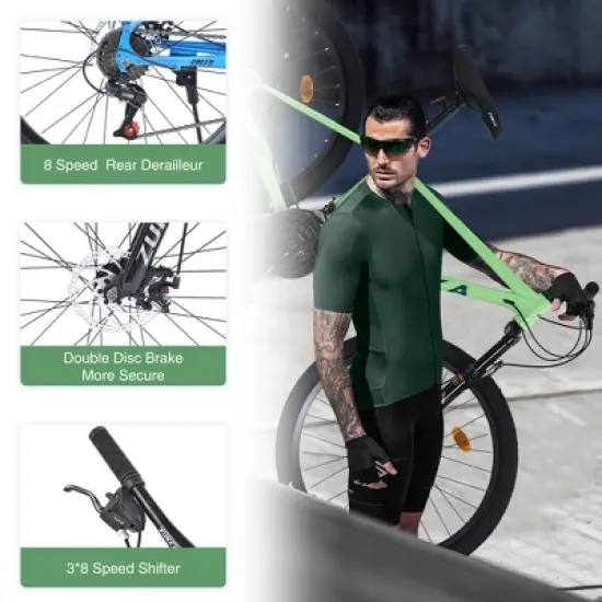 26 Inch Suspension Mountain Bike, 8-Speed Rear Derailleur and 3x8 Speed Shifter, Mountain Bike for Men and Women image {2}