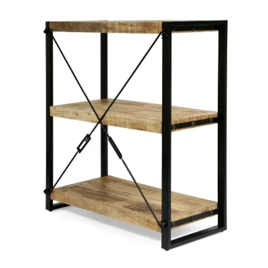 Brinkley Modern Industrial Handcrafted 3 Shelf Mango Wood Shelving Unit Natural/Black - Christopher Knight Home image {2}