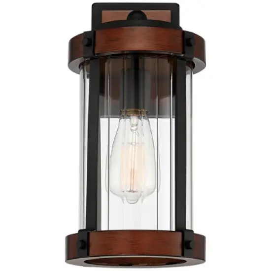 John Timberland Stan Industrial Outdoor Wall Light Fixtures Set of 2 Dark Wood Black Metal 13 1/2" Clear Glass for Post Exterior Barn image {7}