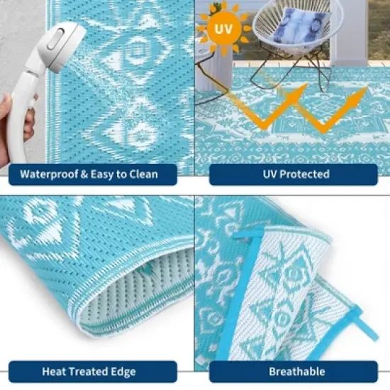 Outdoor Plastic Straw Rug 8x10 Outdoor Rug Waterproof Reversible Large Vintage Medallion Patio Rugs Portable image {5}