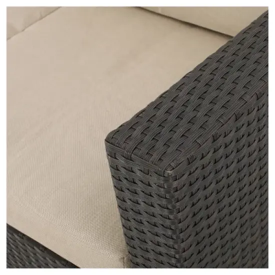 Puerta 6pc All-Weather Wicker Patio V Shaped Chat Set - Dark Brown - Christopher Knight Home image {2}