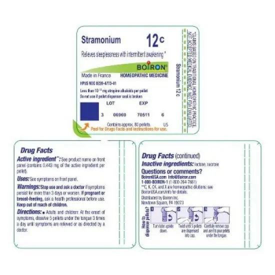 Stramonium 12C by Boiron Homeopathic Single Medicine For Stress & Sleep  -  80 Pellet image {1}