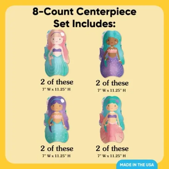 Big Dot of Happiness 8 Count Mermaid Characters 3D Centerpiece Table Decorations, Freestanding Mermaid Centerpieces for Girls' Birthday Party Decor image {6}