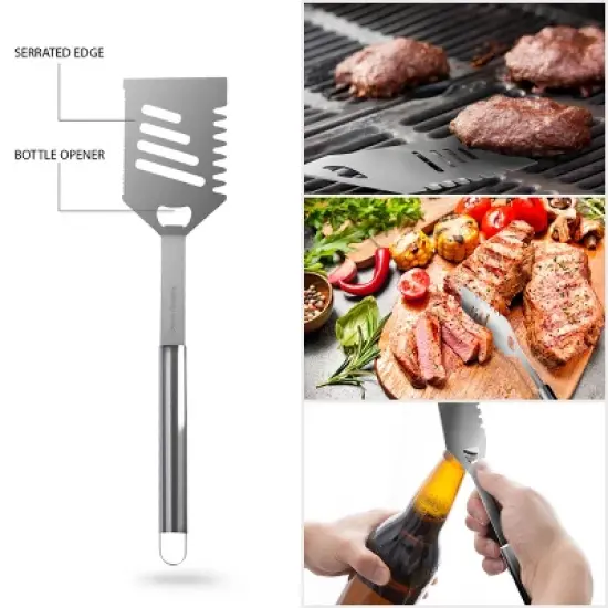 7-Piece BBQ Grill Tool Kit - Stainless Steel BBQ Accessories Kitchen Set with Spatula, Tongs, Fork, Knife, Brush, Skewers, and Case by Home-Complete image {3}