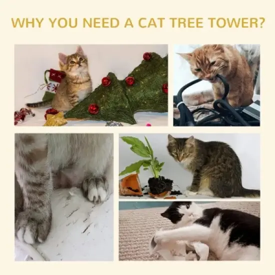 Resenkos Floor-to-Ceiling Cat Tree Cat Climbing Tower with Sisal-Covered Scratching Posts Natural Cat Tree Activity Center, Light brown image {3}
