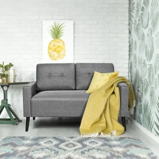 Costway Modern Loveseat Sofa 55'' Upholstered Chair Couch with Soft Cloth Cushion Grey image {2}