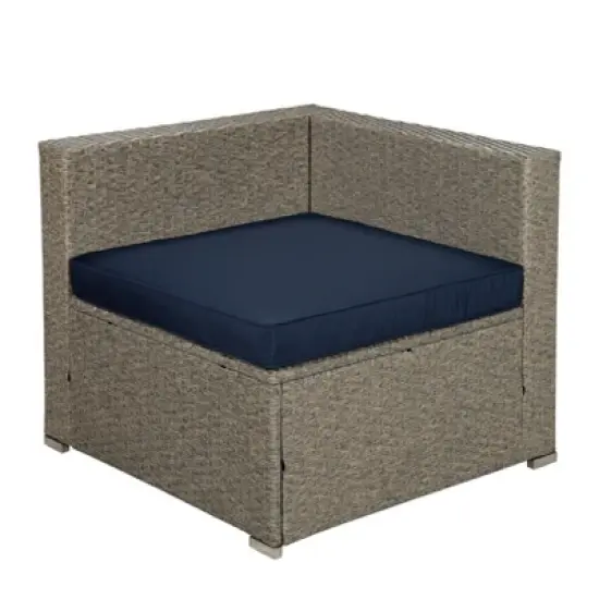 5pc Outdoor Rattan Wicker Sectional Conversation Set with Cushions - Gray/Navy - GODEER image {7}