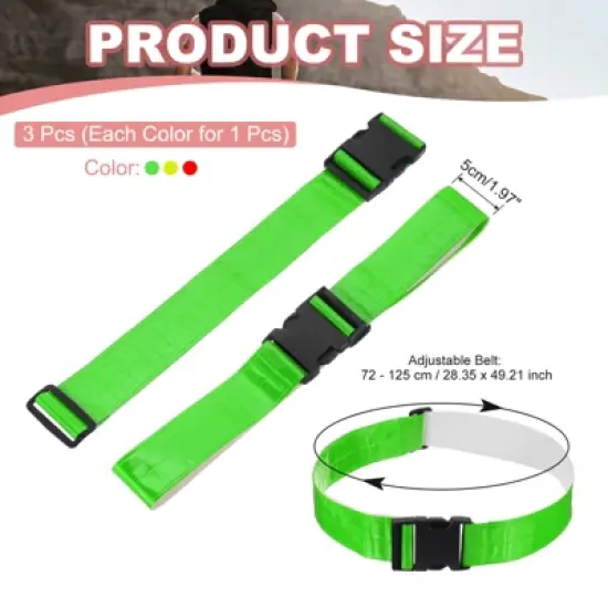 Unique Bargains Adjustable High Visibility Running Reflective Belt for Motorcycling Cycling 3 Pcs Yellow Red Green image {1}