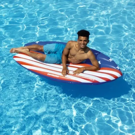 Swim Central 73" Americana Surfboard Shaped Inflatable Swimming Pool Lounge Float image {4}