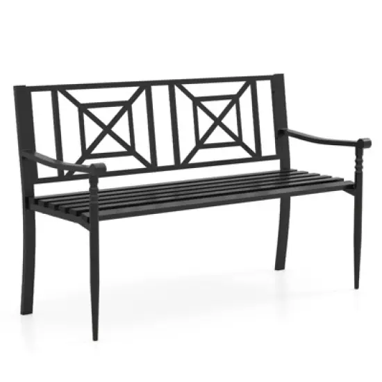 Tangkula Patio Metal Sofa Garden Bench Heavy-duty Park Loveseat Chair Seat image {8}