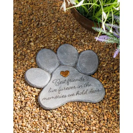 Evergreen 11" Paw Shaped Pet Memorial Garden Stone, Best Friends Live Forever image {8}