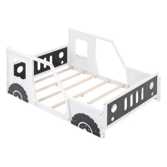 Full Size Classic Car-Shaped Platform Bed with Wheels - ModernLuxe image {5}