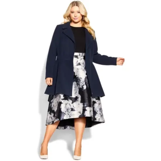 Women's Plus Size  Hi Lo Frill Coat - navy | CITY CHIC image {3}