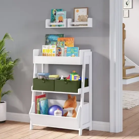 Kids' 3 Tier Ladder Shelf with Bookrack and Toy Organizer White - RiverRidge Home image {6}