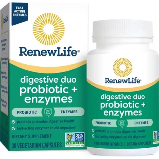 Renew Life Digestive Duo Probiotic + Enzymes; Probiotic Promotes Digestive Health; Non-GMO Project Verified; 30 Vegetarian Capsules* image {5}
