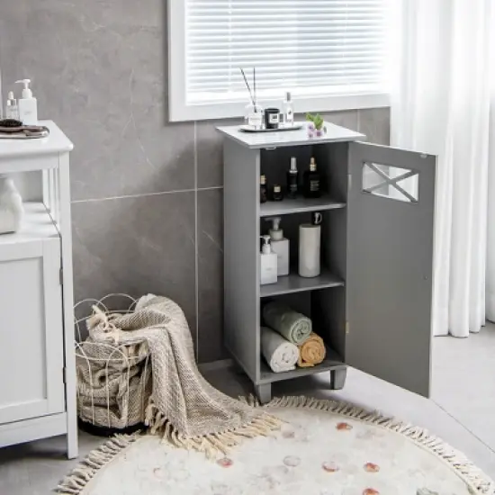 Tangkula Bathroom Cabinet Free Standing Storage Side Table Organizer Adjustable Grey image {2}