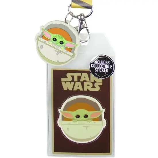 Star Wars The Mandalorian The Child Lanyard ID Holder with Rubber Charm and Collectible Sticker image {1}