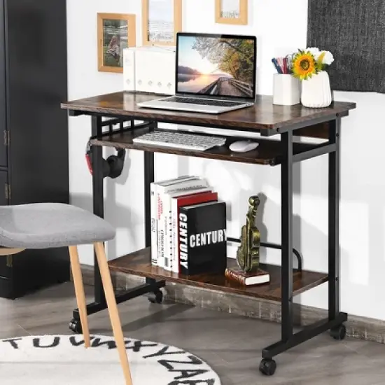 Costway Computer Desk Rolling Laptop Cart Writing Workstation w/ Keyboard Tray image {1}