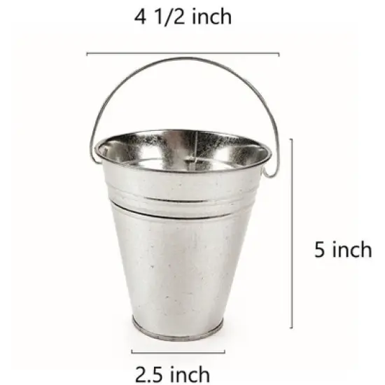 Fun Express Metal Large Galvanized Pails-5" x 4.5" Silver  Pack of 12  Buckets, 4 1/2" diam. x 5" image {1}