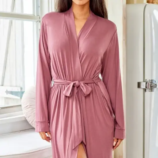Women's Classic Soft Knit Long Lounge Robe with Pockets image {4}
