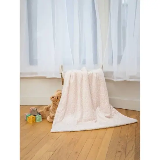 Nicole Miller Mauve Stripe Printed Mink/Sherpa Throw Blanket - Blue image {1}