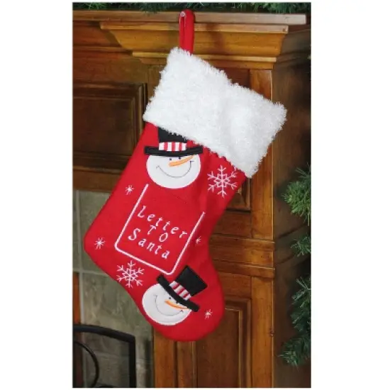 Northlight 19" Red and White Embroidered Snowmen Letter to Santa Christmas Stocking image {1}