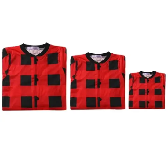 cheibear Christmas Jumpsuits Holiday Long Sleeve Loungewear Plaid Family Pajama Sets Red Plaid image {3}