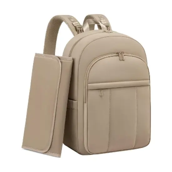 Itopfox Lightweight Puffy Diaper Backpack with Changing Pad, Large Capacity Waterproof Travel Bag for Moms, Coffee Brown image {6}