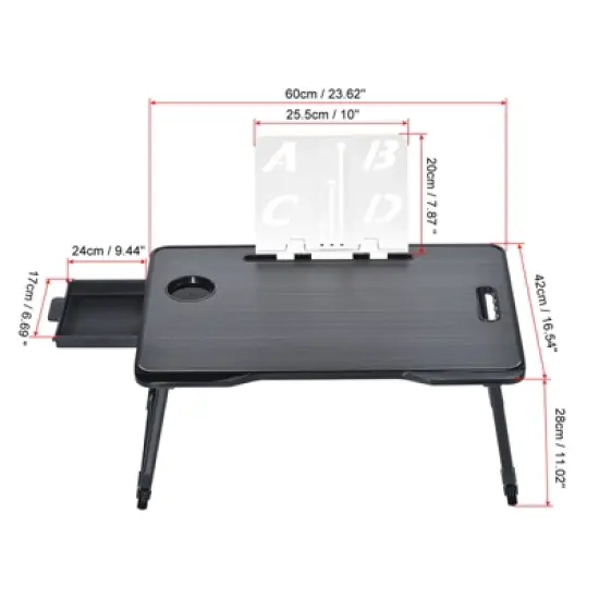 Unique Bargains Laptop Bed Desk Tray Portable Desk with Storage Drawer Reading Holder Water Slot Foldable Table image {1}
