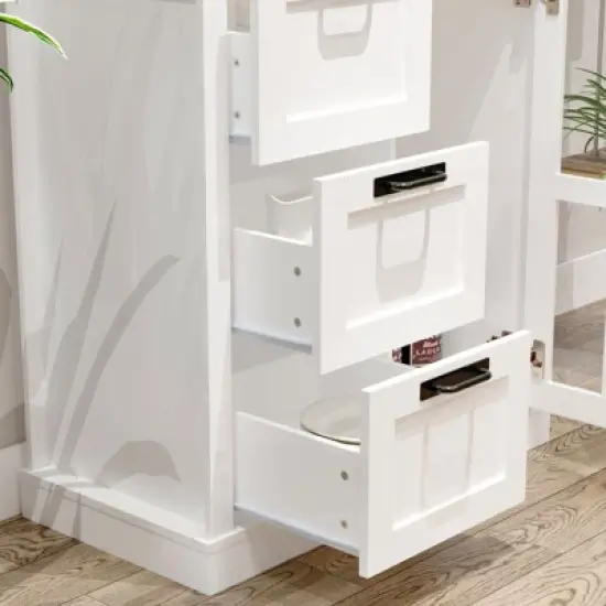 Famapy Modern Kitchen Pantry Cabinet,Tall Storage Organizer with Drawers,Glass Doors for Display,Floating Open Shelf,for Spices and Dishes image {5}