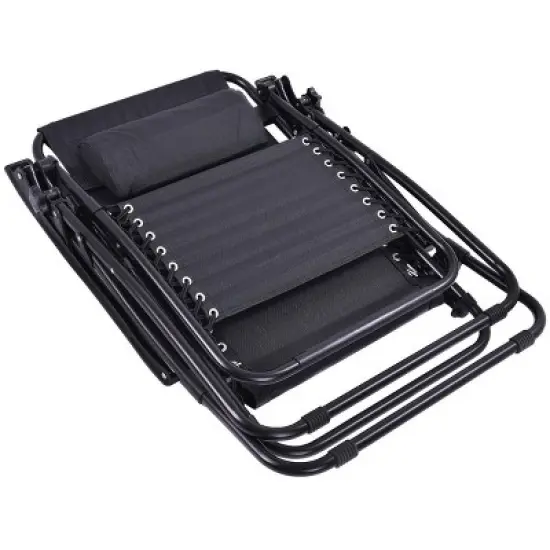 Costway 2 PCS Folding Zero Gravity Reclining Lounge Chairs Beach Patio with Utility Tray Black/Orange image {6}