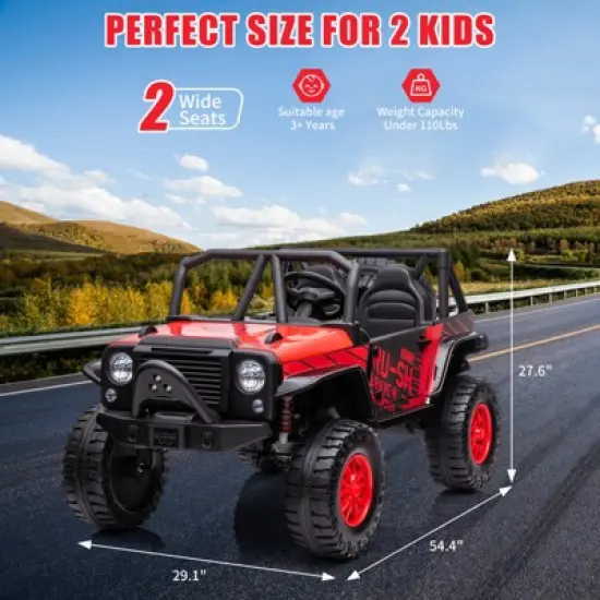 24V 2-Seater Kids Ride On Truck Car with Remote Control, Powered Electric Vehicles, 2WD Dual Motors Vehicle with LED Light Music for Boys and Girls image {2}