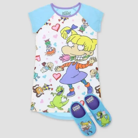 Girls' Rugrats NightGown with Slippers - Blue/White image {3}